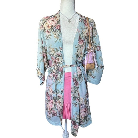 Y2K Vintage Victoria’s Secret Blue Coquette Floral Mesh Robe Size Small - Picture 2 of 12